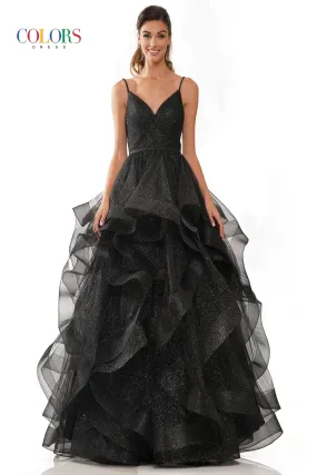 Colors Dress 2381 Prom Dress Ballgown V Neckline Layered Glitter Tulle Pageant Gown