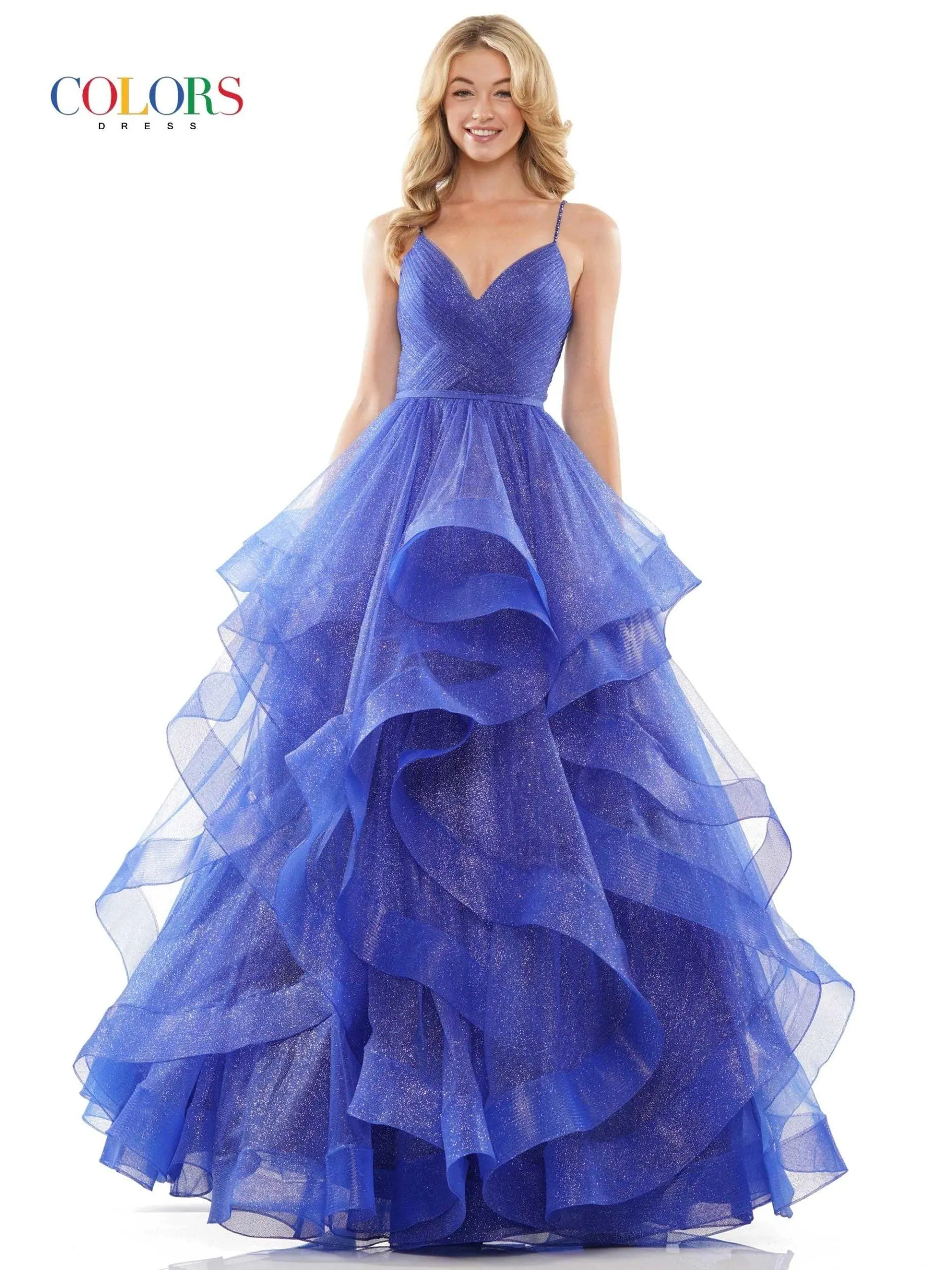 Colors Dress 2381 Prom Dress Ballgown V Neckline Layered Glitter Tulle Pageant Gown