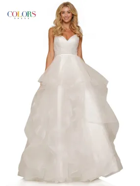 Colors Dress 2381 size 8, 16  Off White Prom Dress Ballgown V Neckline Layered Glitter Tulle Pageant Gown
