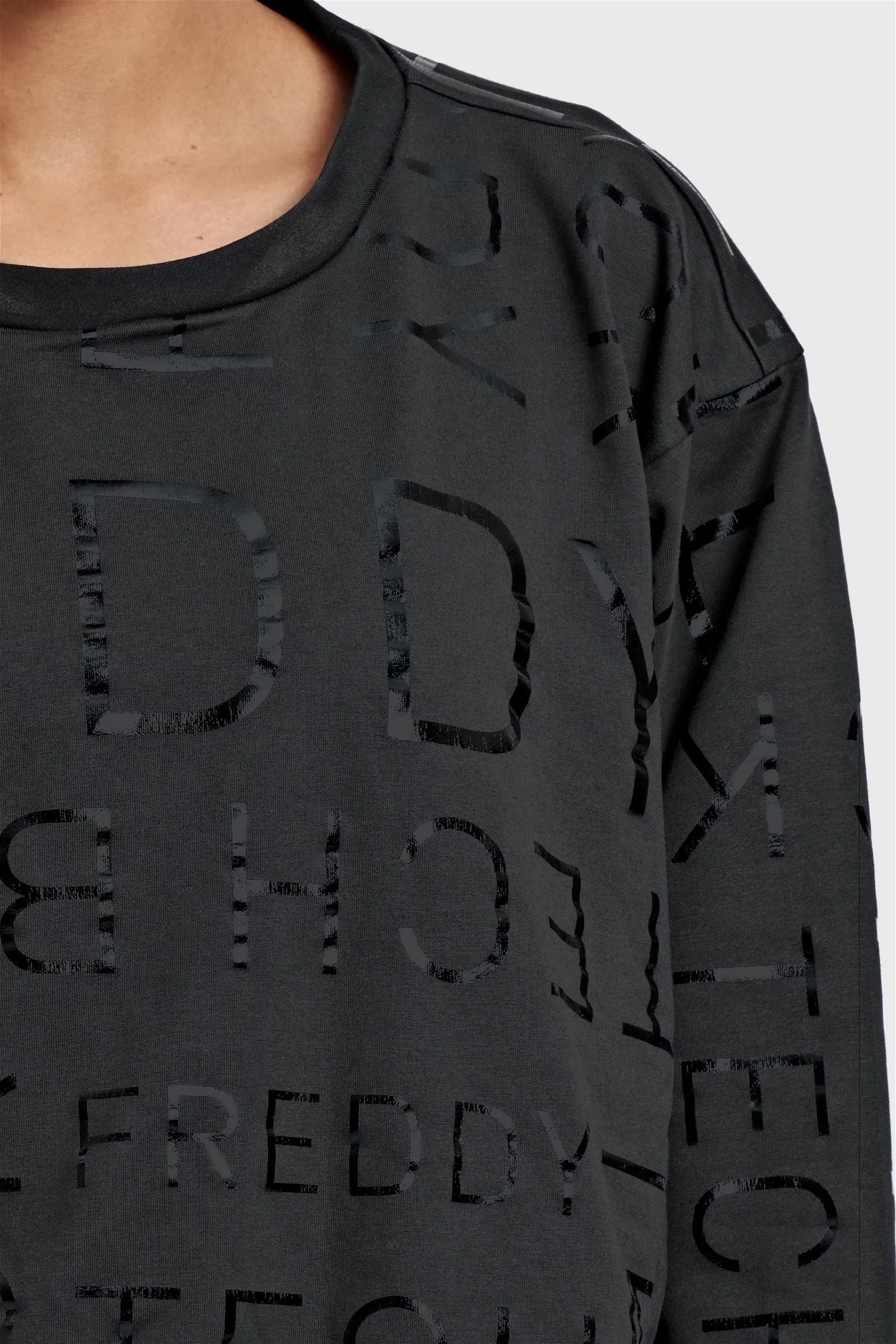 Cropped Jumper Shiny FREDDY Lettering - Black