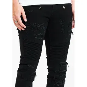 Crysp Skywalker Black Biker Denim Jeans w/Tears (CRYSPHOL21-30)