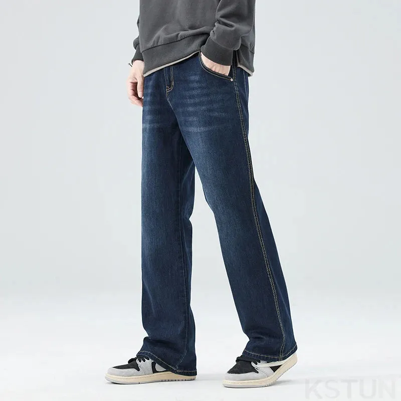 Dark Blue Jeans Men Baggy Pants Straight Loose Wide Leg Denim Cowboys Stretch Men's Trousers Clothing 2024 New Trendy Streetwear