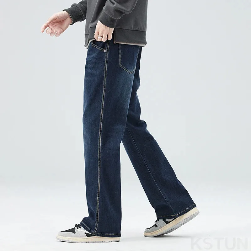 Dark Blue Jeans Men Baggy Pants Straight Loose Wide Leg Denim Cowboys Stretch Men's Trousers Clothing 2024 New Trendy Streetwear