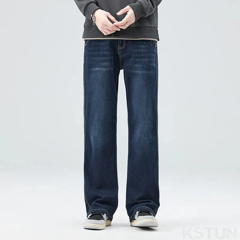 Dark Blue Jeans Men Baggy Pants Straight Loose Wide Leg Denim Cowboys Stretch Men's Trousers Clothing 2024 New Trendy Streetwear