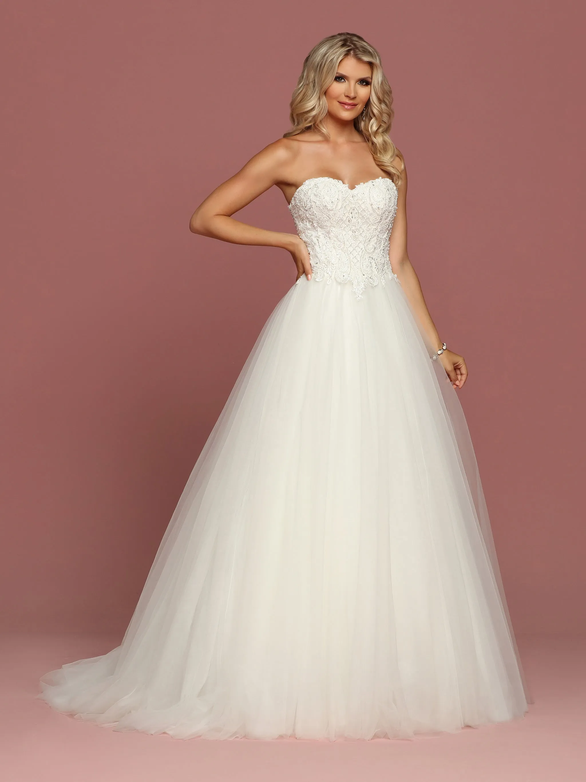 Davinci Bridal 50487 Embellished Lace Tulle Ballgown Wedding Dress Strapless Sweetheart