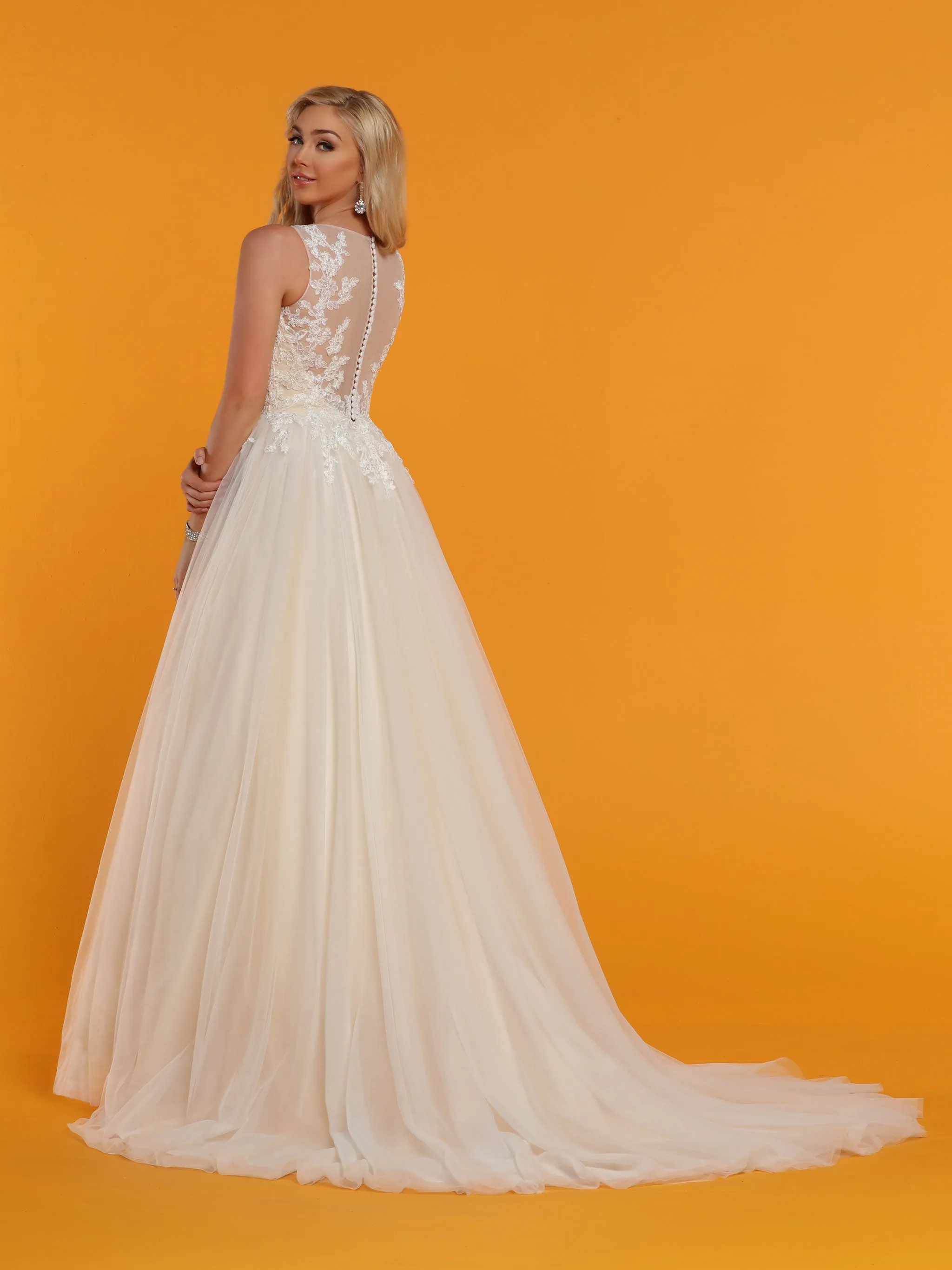 Davinci Bridal 50515 Lace Tulle Ballgown Wedding Dress sheer Illusion neckline Back