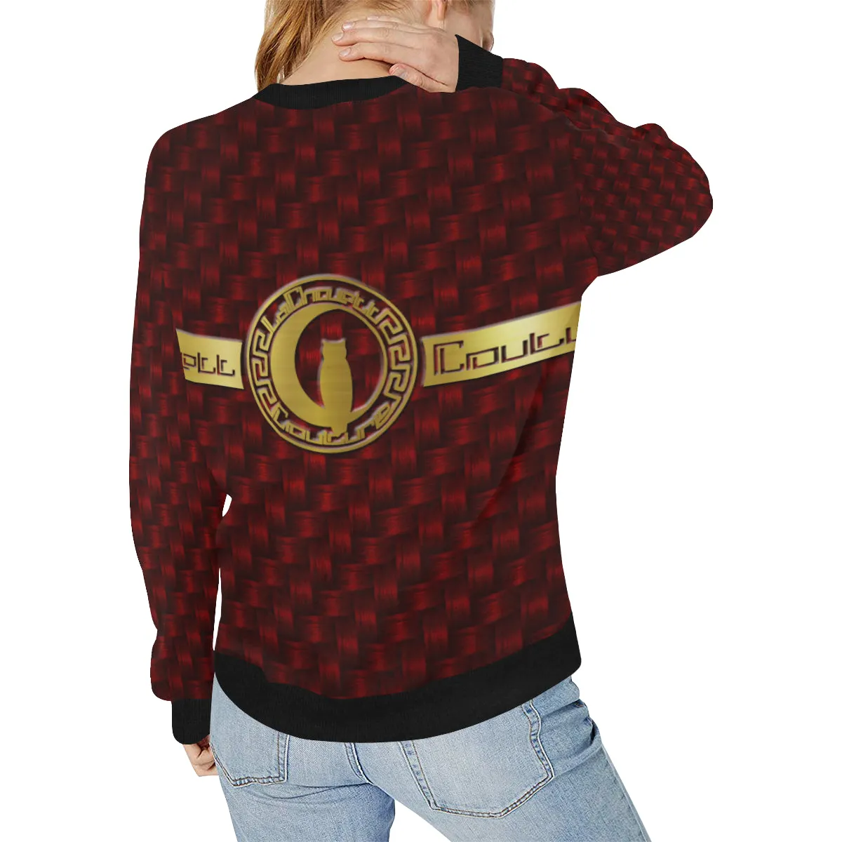 DELUXE RED TRESSER Women's Rib Cuff Crew Neck Sweatshirt