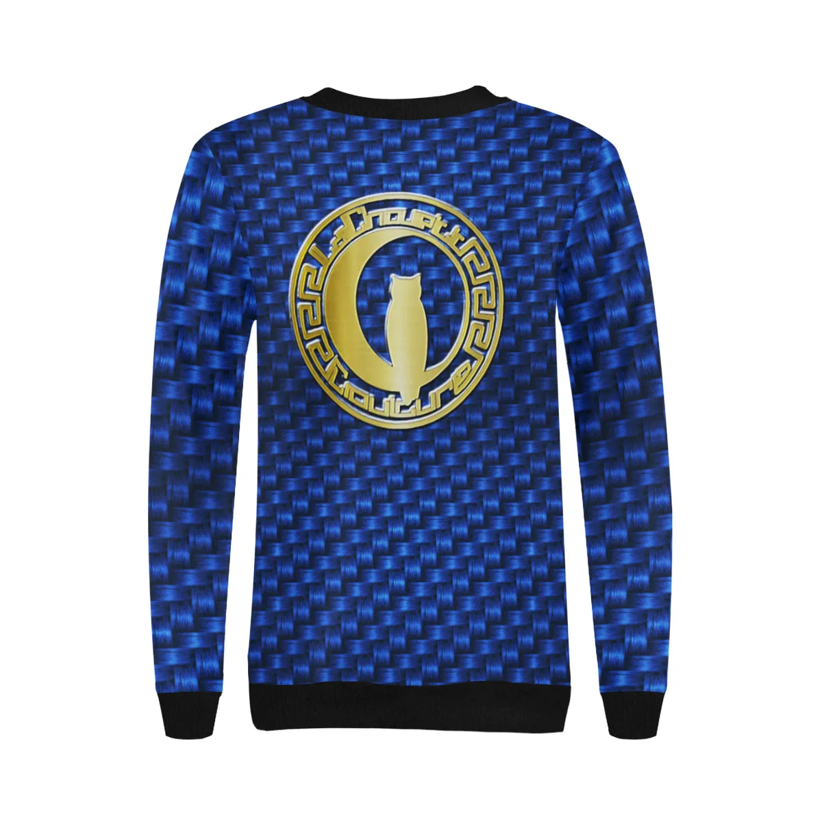 DELUXE TRESSER BLUE Women's Rib Cuff Crew Neck Sweatshirt