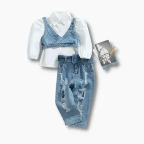 Denim Vest and Ripped Jeans Outfit