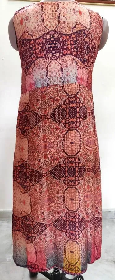 Designer Raw Cotton Silk Digital Printed Long Maxi Dress Free Size ACG05