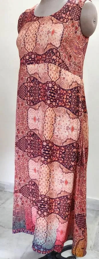 Designer Raw Cotton Silk Digital Printed Long Maxi Dress Free Size ACG05