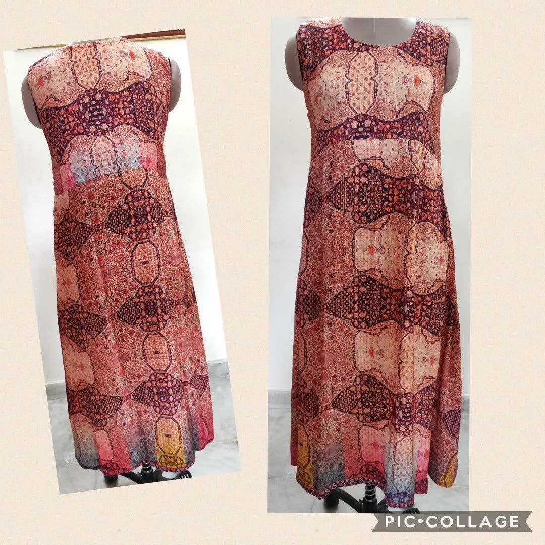 Designer Raw Cotton Silk Digital Printed Long Maxi Dress Free Size ACG05