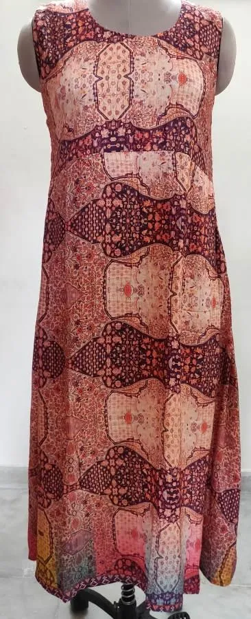 Designer Raw Cotton Silk Digital Printed Long Maxi Dress Free Size ACG05