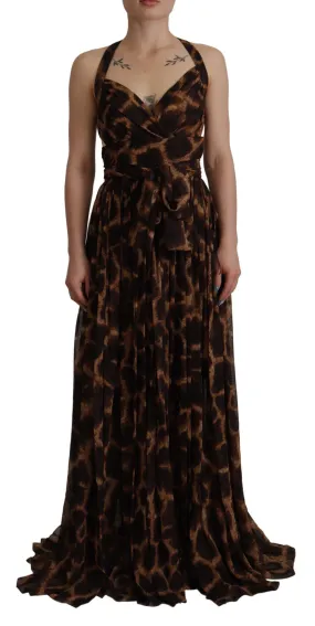 Dolce & Gabbana Brown Leopard Print Gown Silk Dress