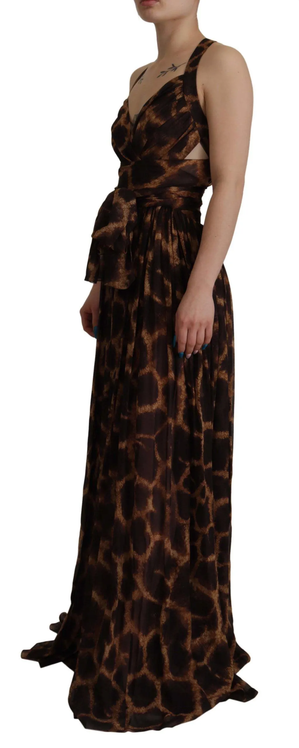 Dolce & Gabbana Brown Leopard Print Gown Silk Dress
