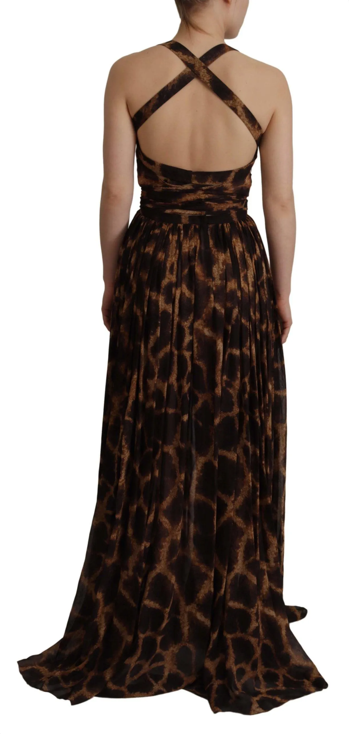 Dolce & Gabbana Brown Leopard Print Gown Silk Dress