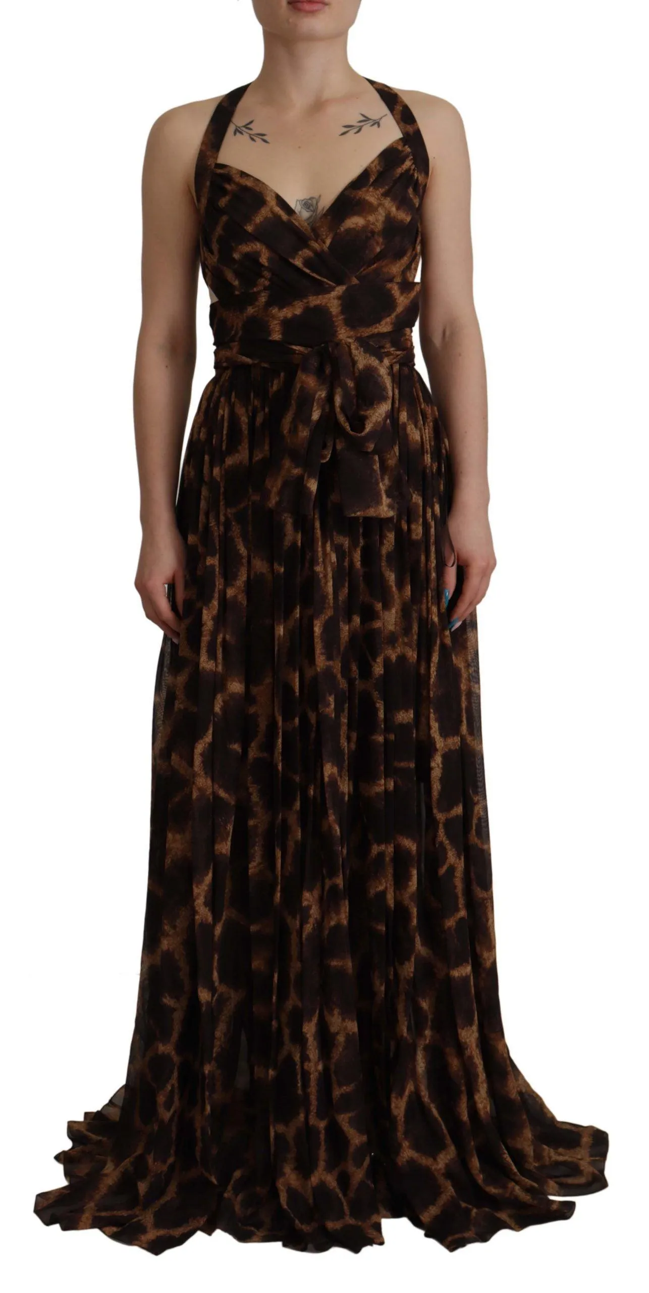 Dolce & Gabbana Brown Leopard Print Gown Silk Dress