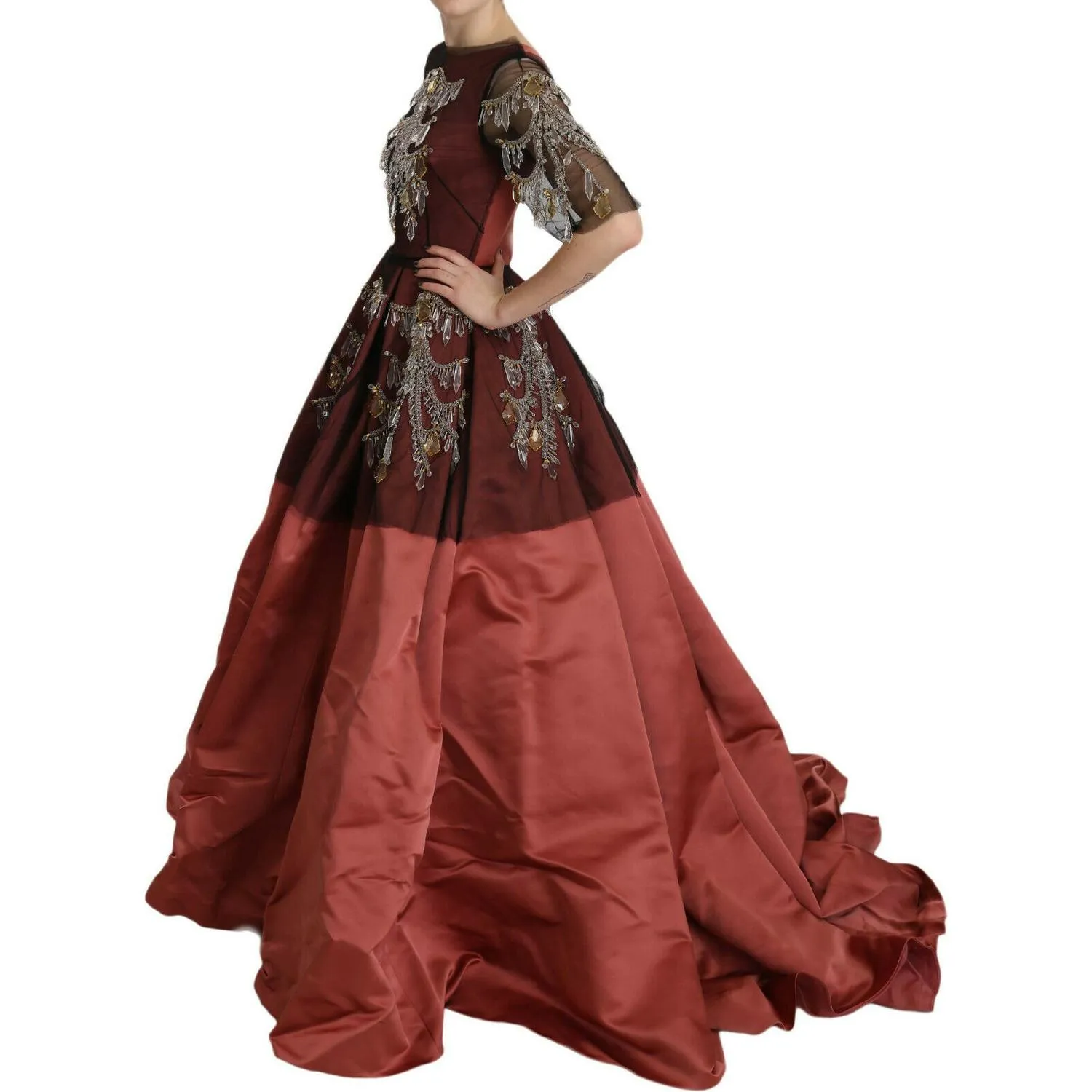 Dolce & Gabbana Elegant Crystal Embellished Silk Gown