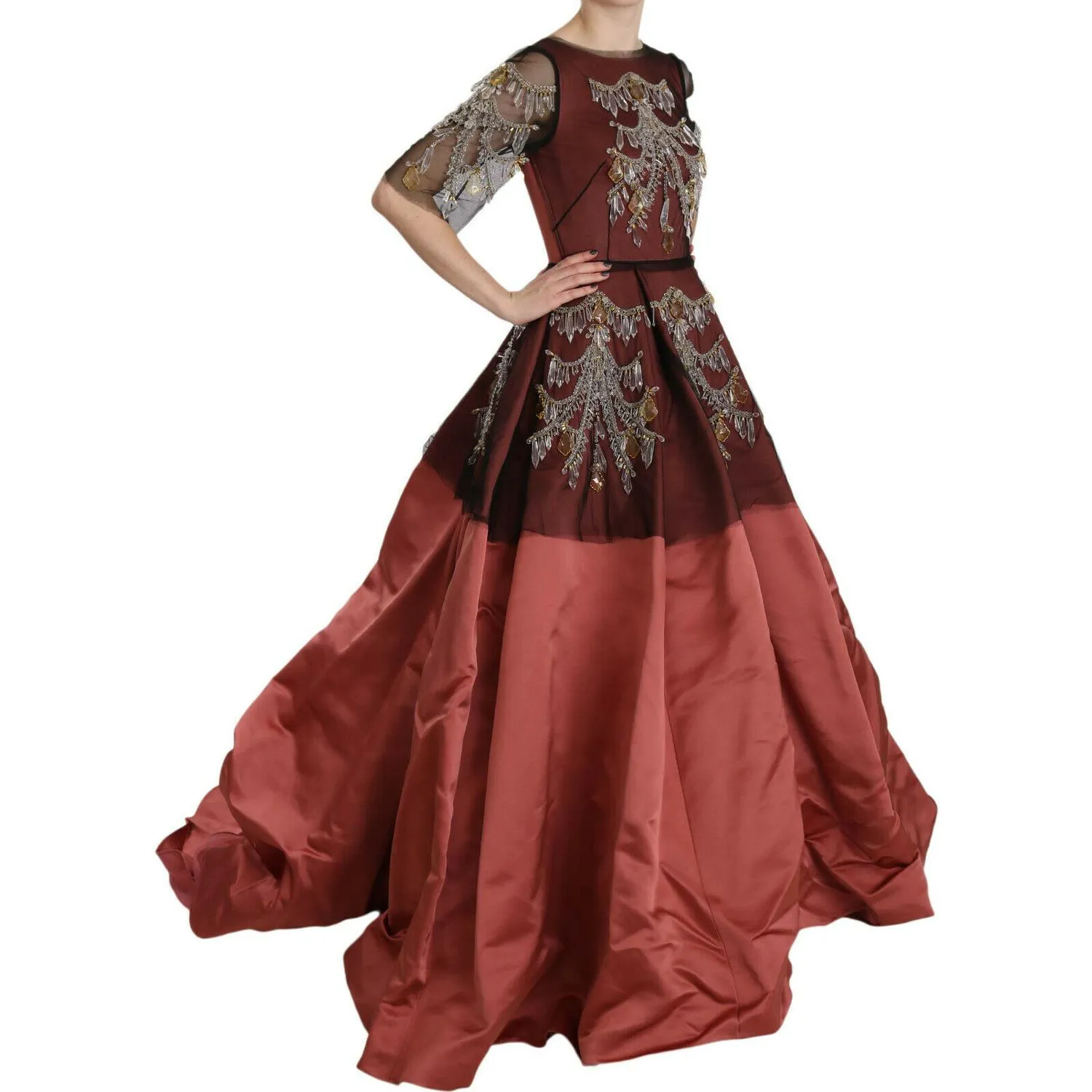 Dolce & Gabbana Elegant Crystal Embellished Silk Gown