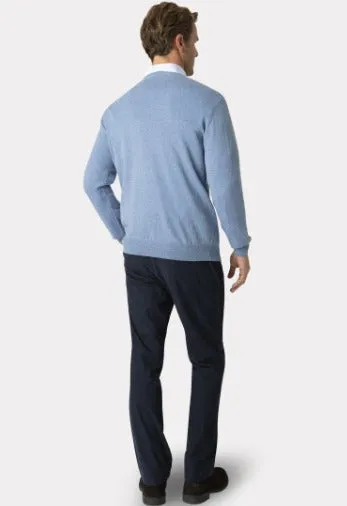 Dorset Sky Blue 12 Gauge Luxury Cotton Merino V Neck Jumper