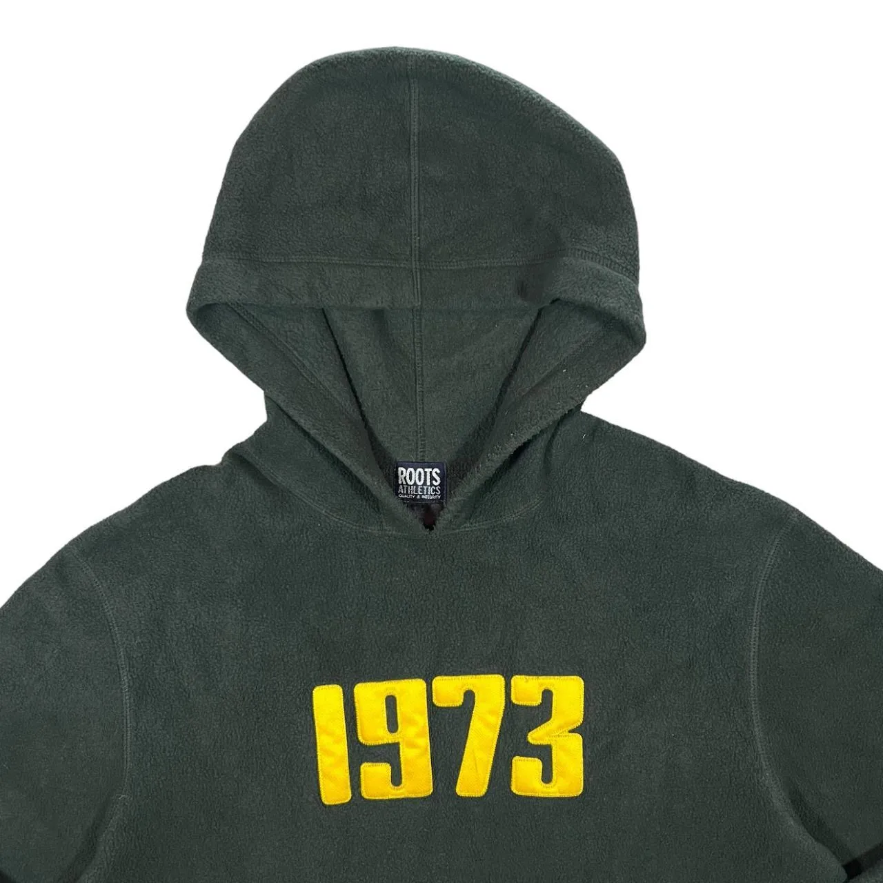 Early 00's ROOTS ATHLETICS "1973" Embroidered Green Pullover Fleece Hoodie