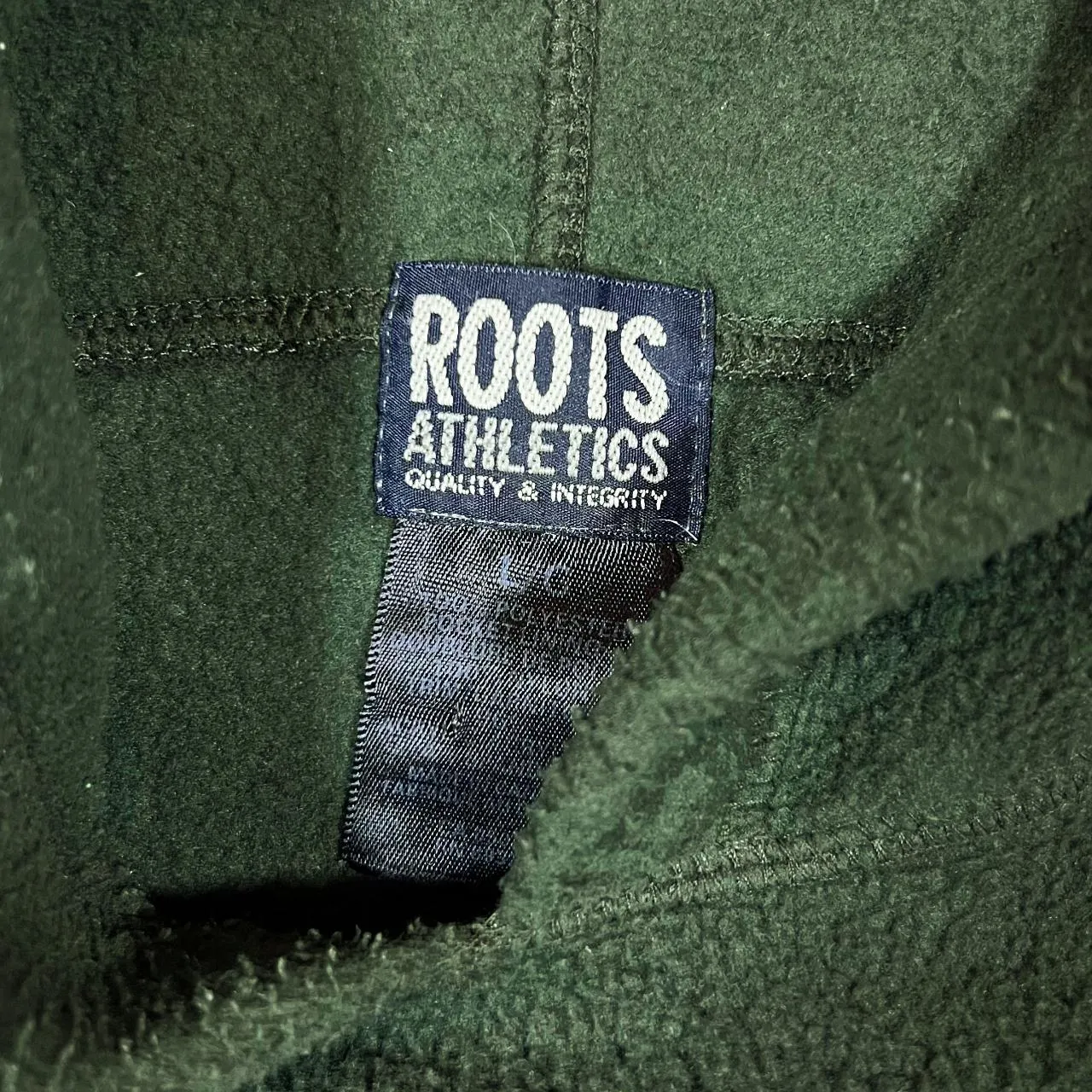 Early 00's ROOTS ATHLETICS "1973" Embroidered Green Pullover Fleece Hoodie