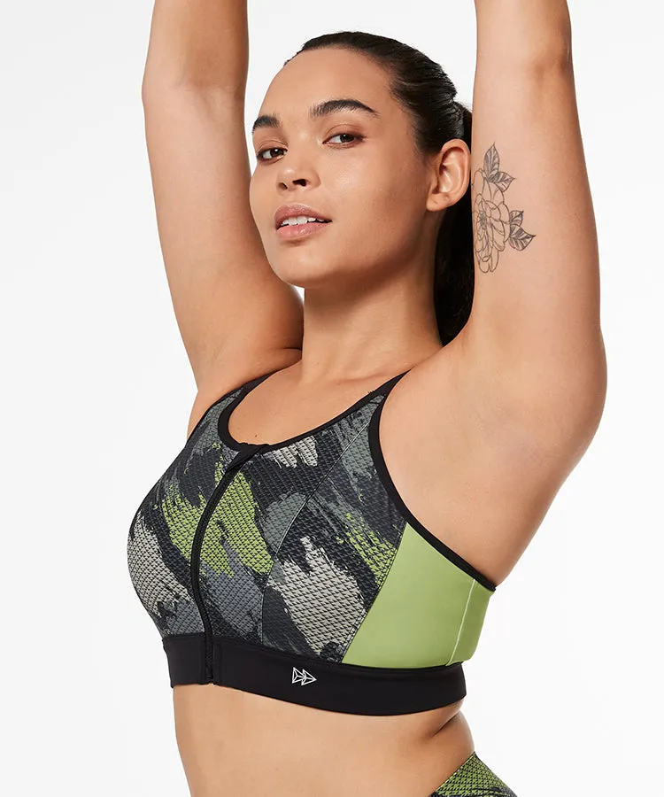 Echo Camouflage Adjustable Zip Racerback Padded Running Bra | Women's High Support Sports Bra