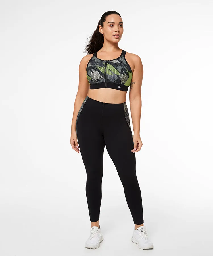 Echo Camouflage Adjustable Zip Racerback Padded Running Bra | Women's High Support Sports Bra