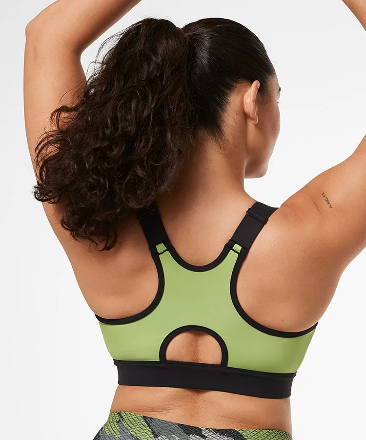 Echo Camouflage Adjustable Zip Racerback Padded Running Bra | Women's High Support Sports Bra