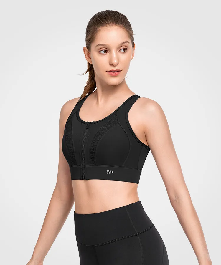 Echo Front Zip Perforated Breathable Padded Running Bra | Women's High Support Sports Bra