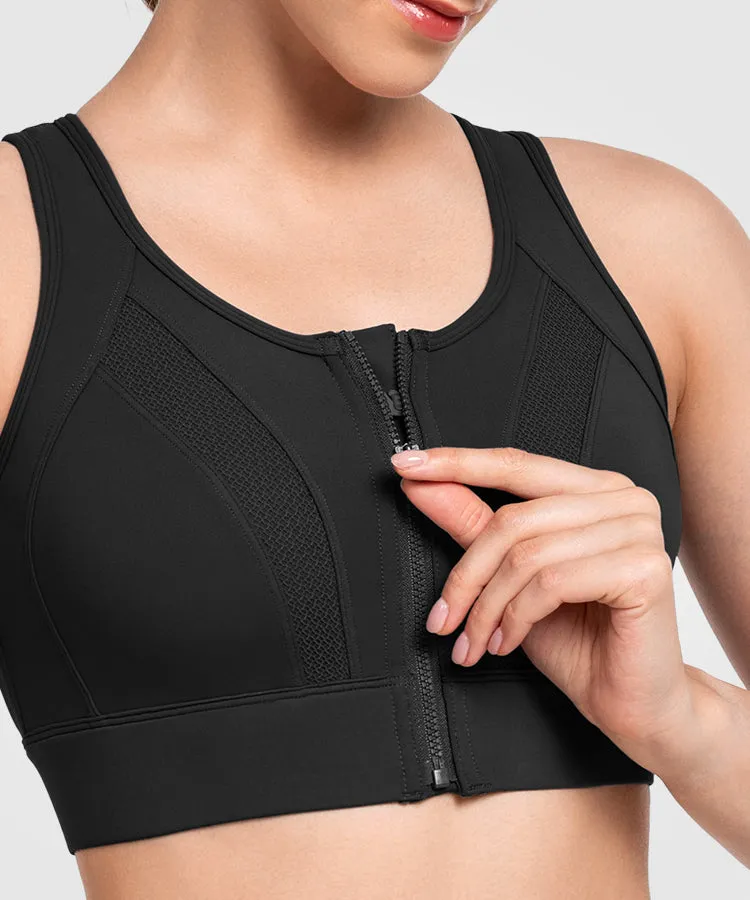 Echo Front Zip Perforated Breathable Padded Running Bra | Women's High Support Sports Bra