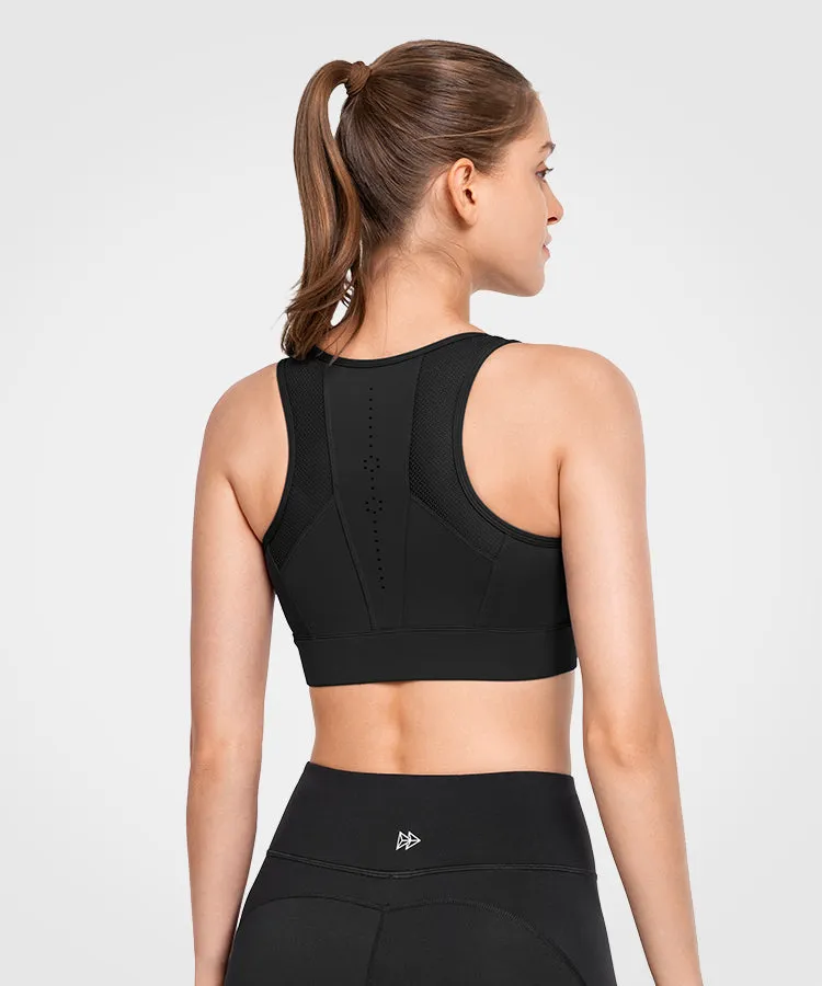 Echo Front Zip Perforated Breathable Padded Running Bra | Women's High Support Sports Bra