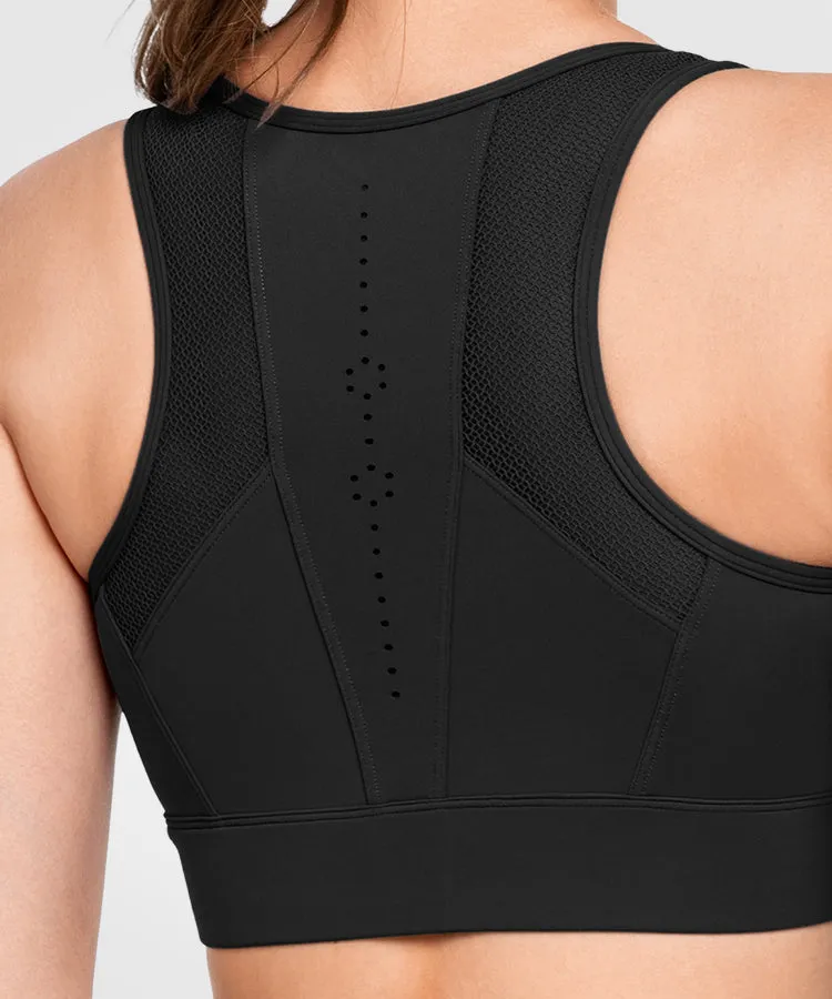 Echo Front Zip Perforated Breathable Padded Running Bra | Women's High Support Sports Bra