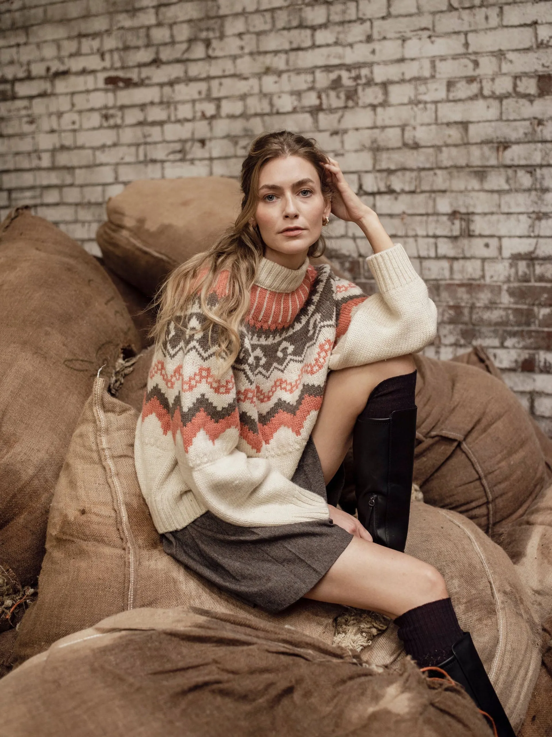 Ecru with shrimp and peat Fleetwood jumper