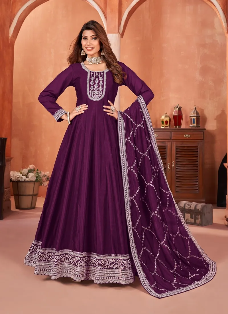 Elegant Floor-Length Art Silk Gown Ensemble