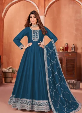Elegant Floor-Length Art Silk Gown Ensemble