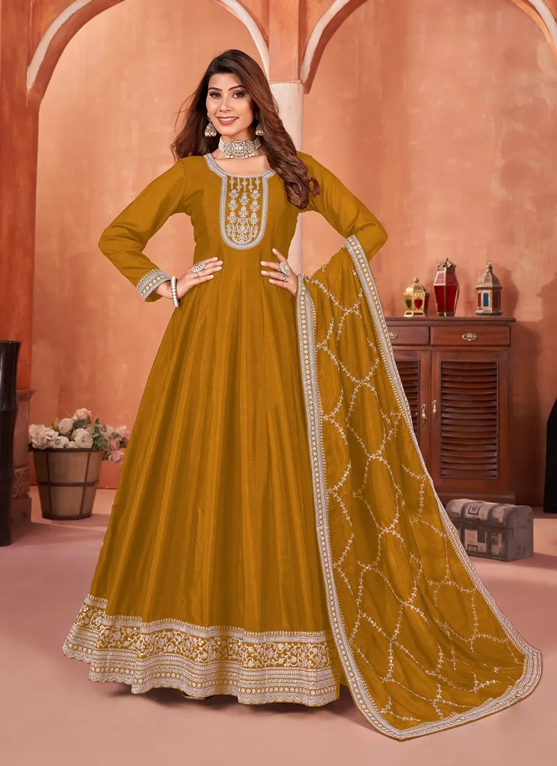 Elegant Floor-Length Art Silk Gown Ensemble