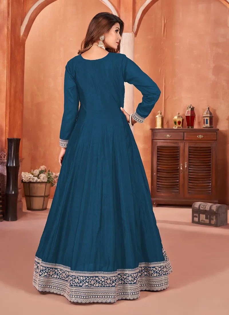 Elegant Floor-Length Art Silk Gown Ensemble