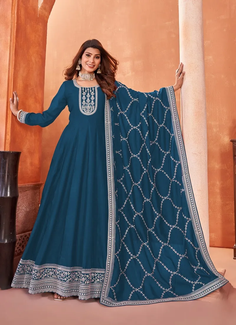 Elegant Floor-Length Art Silk Gown Ensemble