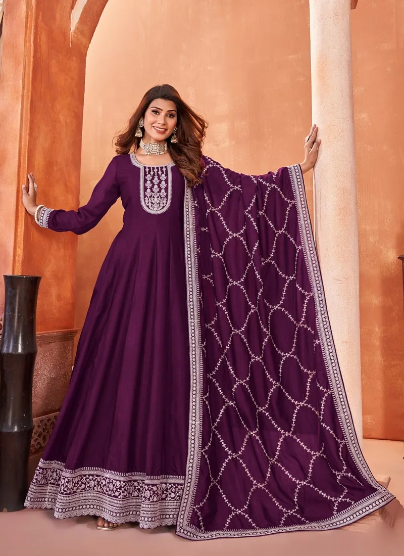 Elegant Floor-Length Art Silk Gown Ensemble