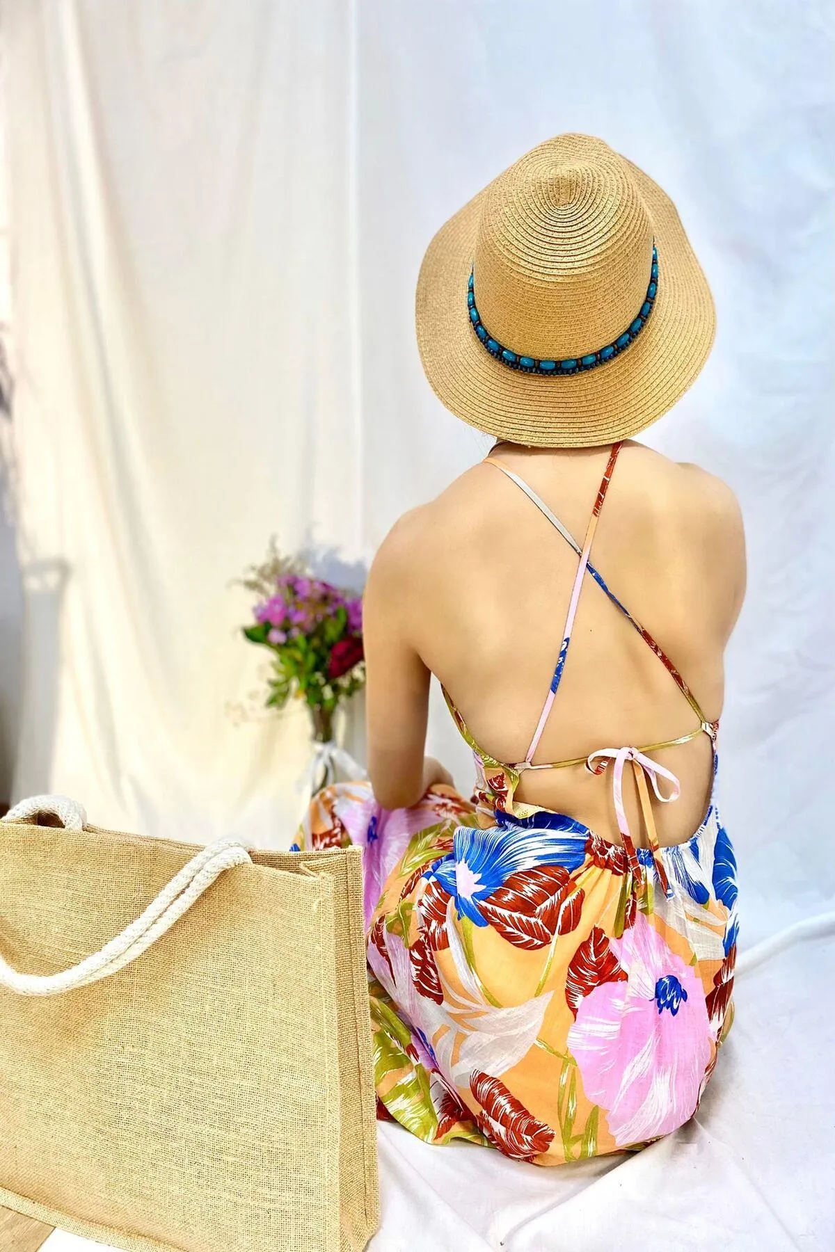 ELS Linen Dress with Back Decollete - Blue - Alcalá de Guadaira