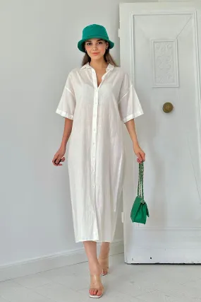 ELS Linen Short Sleeve Dress - White - Hamm