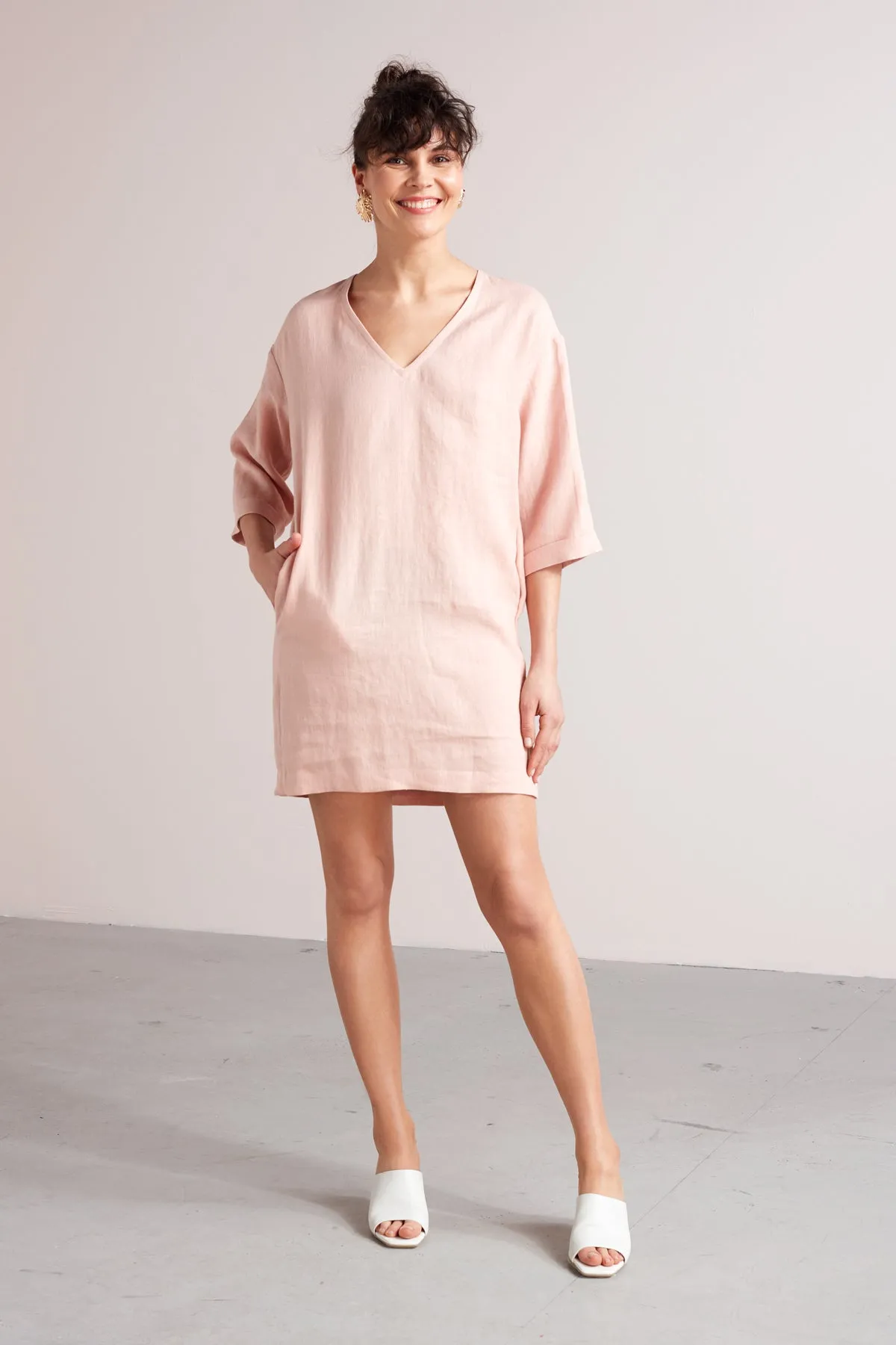 ELSA mini linen tunic dress in dusty pink