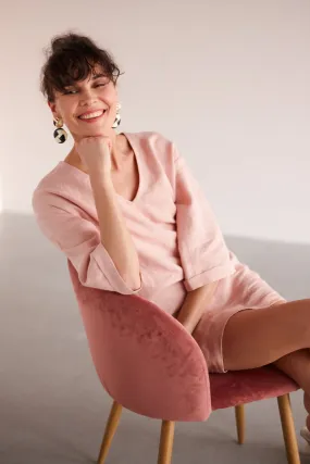ELSA mini linen tunic dress in dusty pink