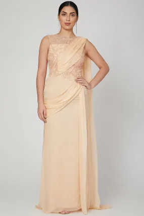 Embroidered Peach Saree Gown