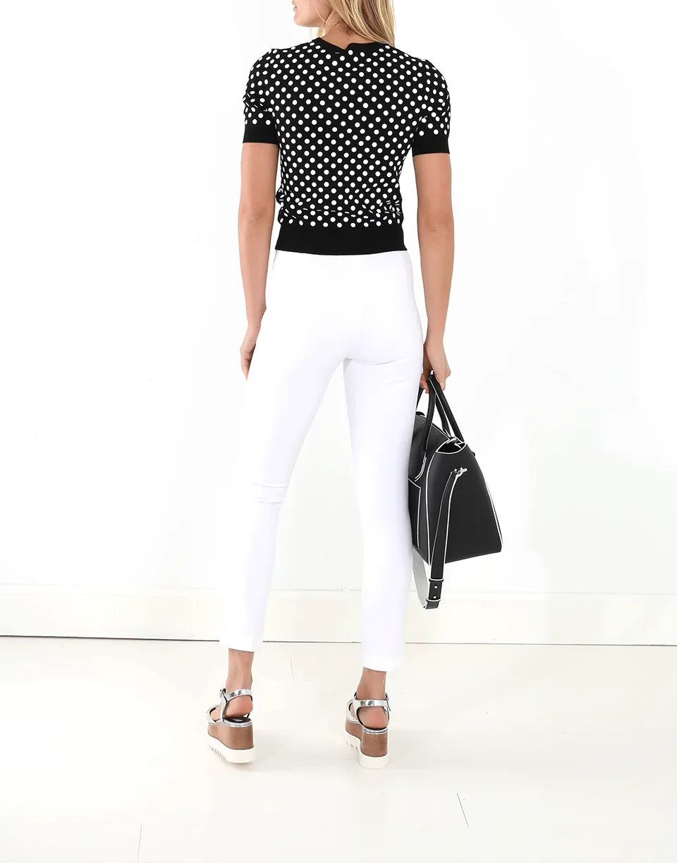 Embroidered Polka Dot Knit Top