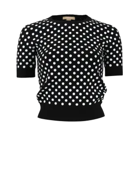 Embroidered Polka Dot Knit Top