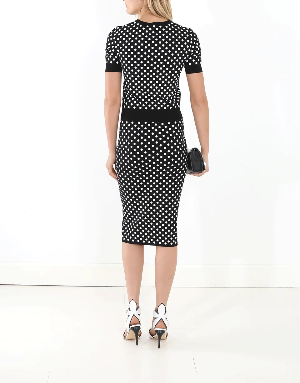 Embroidered Polka Dot Knit Top