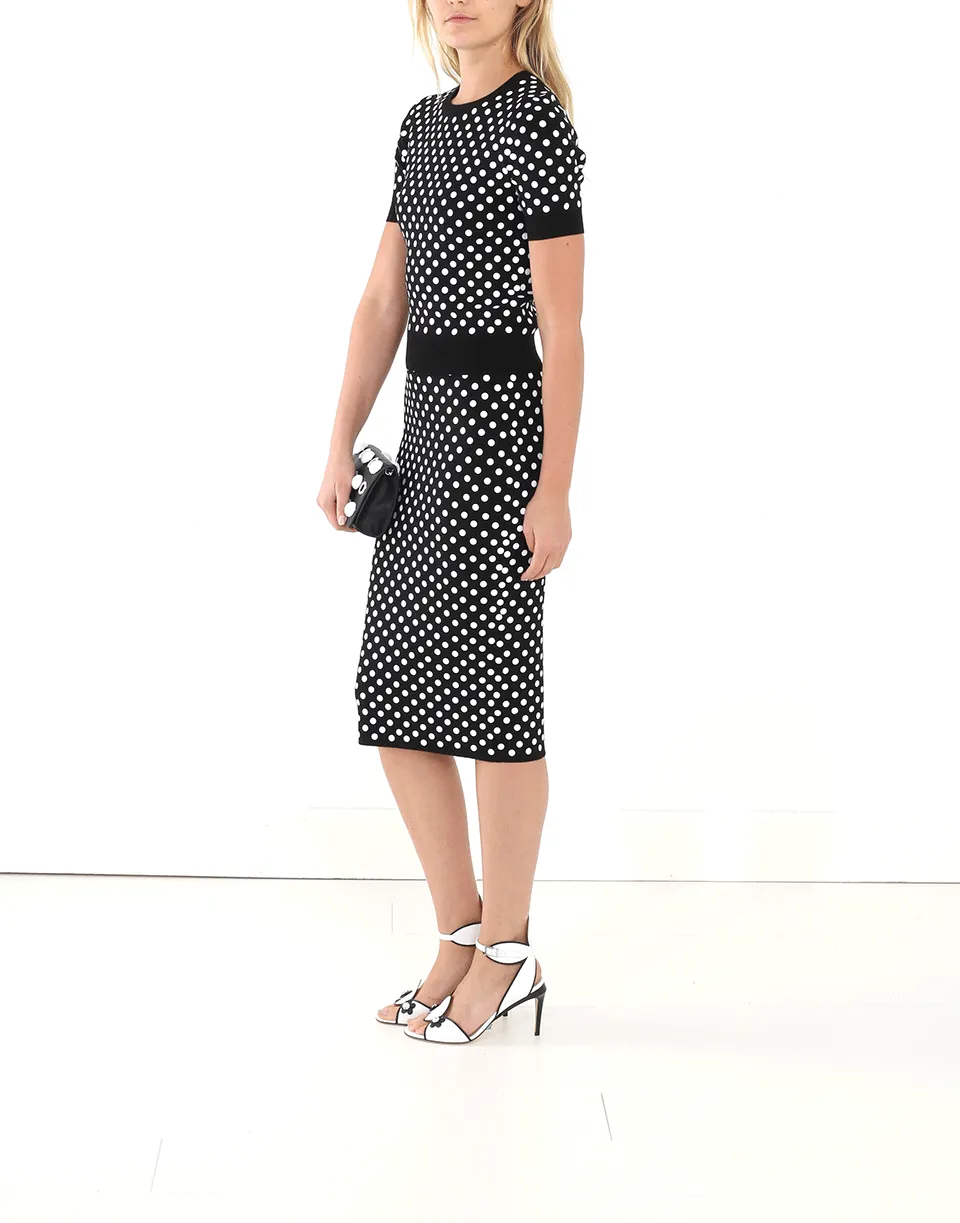 Embroidered Polka Dot Knit Top