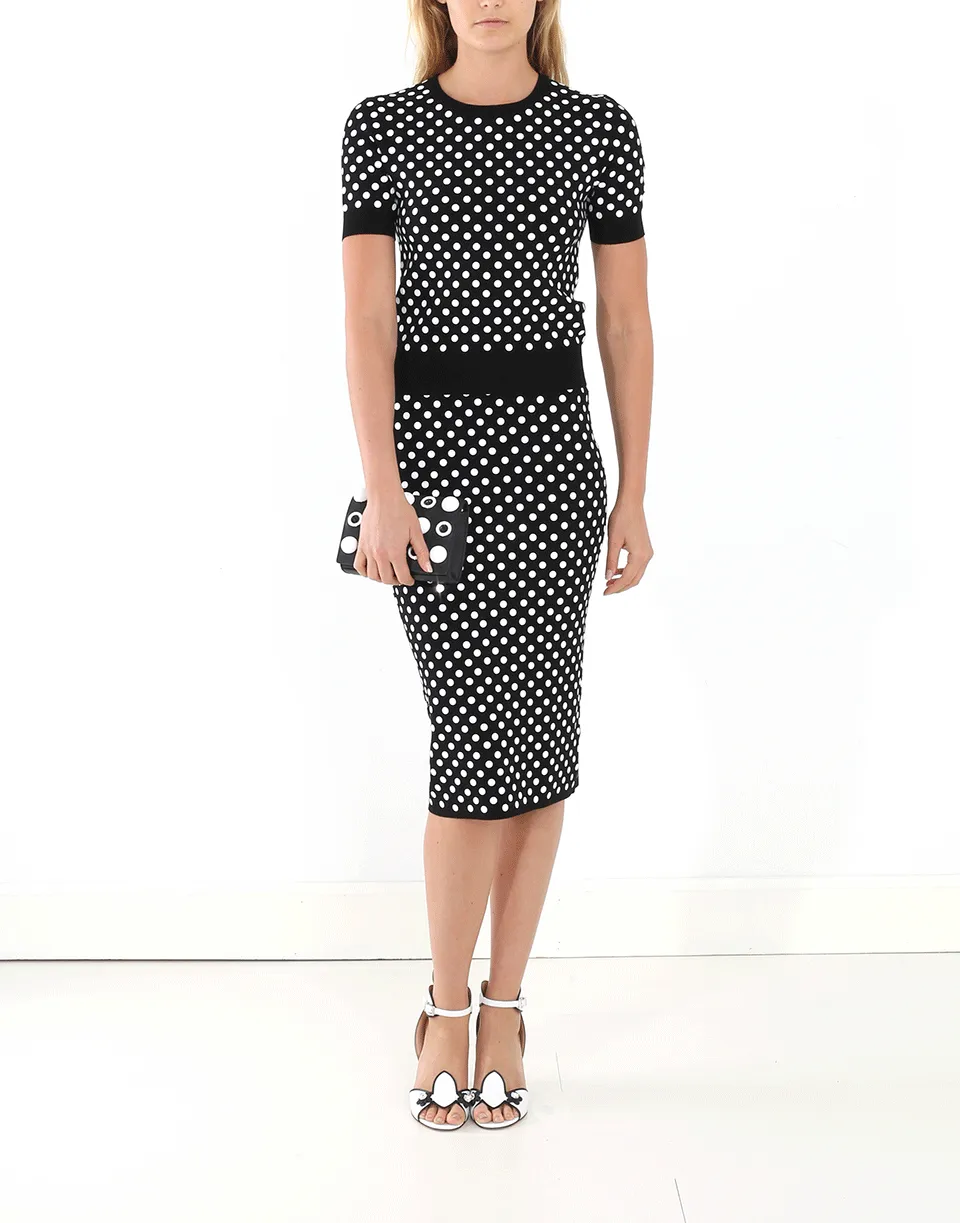 Embroidered Polka Dot Knit Top